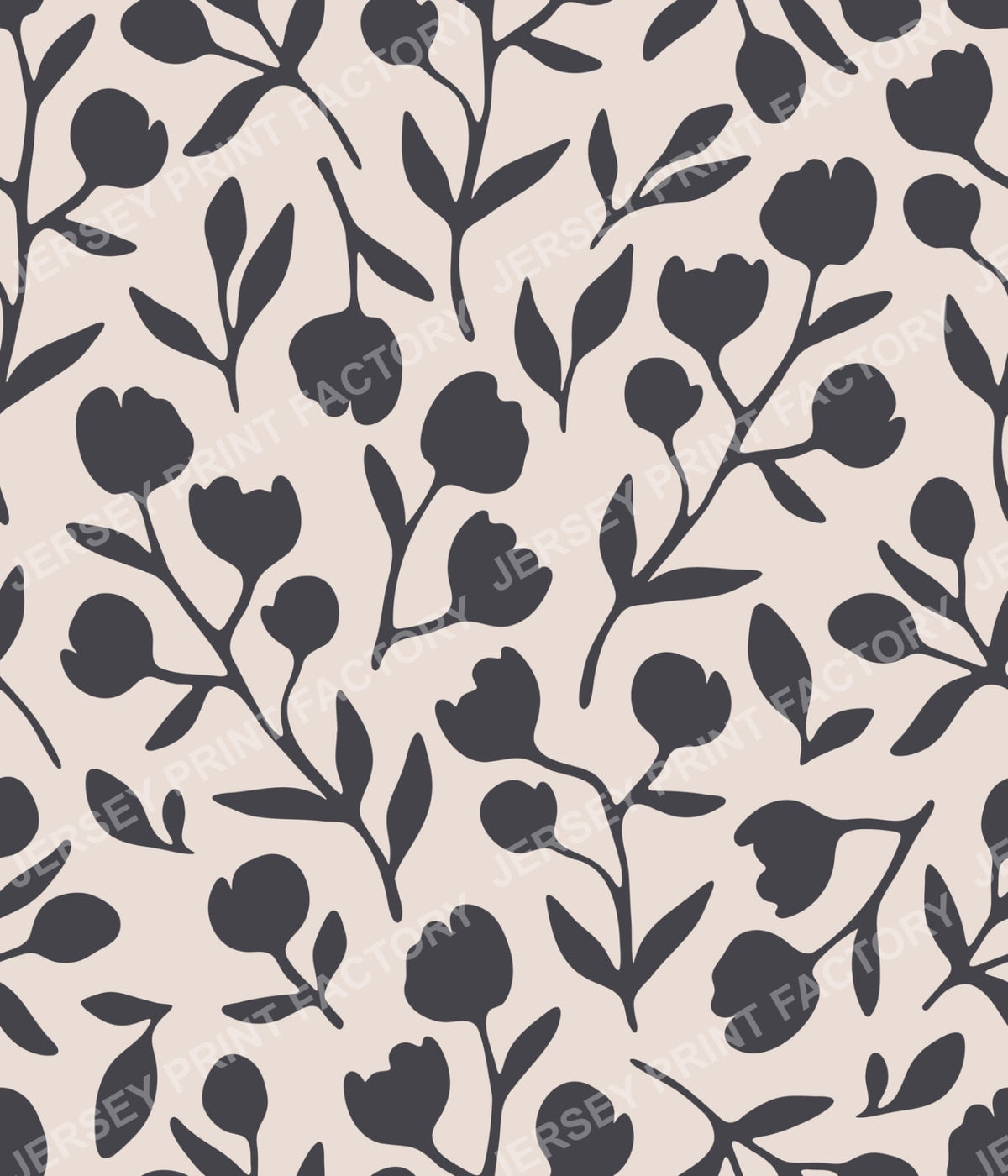 Fleurline - Modern Vintage Floral Silhouette - Charcoal on Beige