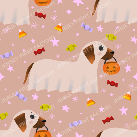 Trick Or Treat Dachshund Dog Halloweenie – Sheer Ghost On Blush pink