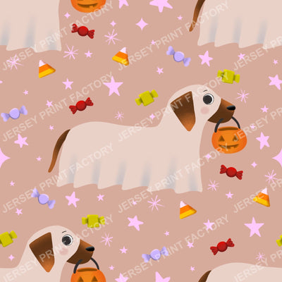 Trick Or Treat Dachshund Dog Halloweenie – Sheer Ghost On Blush pink
