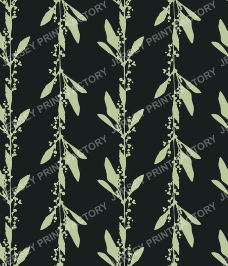Minimalist Botanical Stripes with Leaves - Green on Black