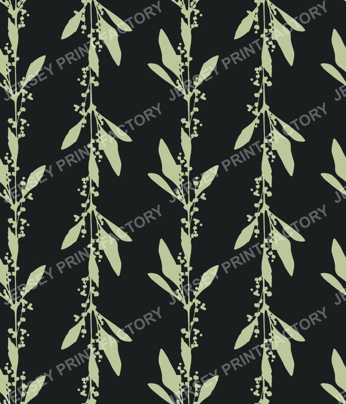 Minimalist Botanical Stripes with Leaves - Green on Black