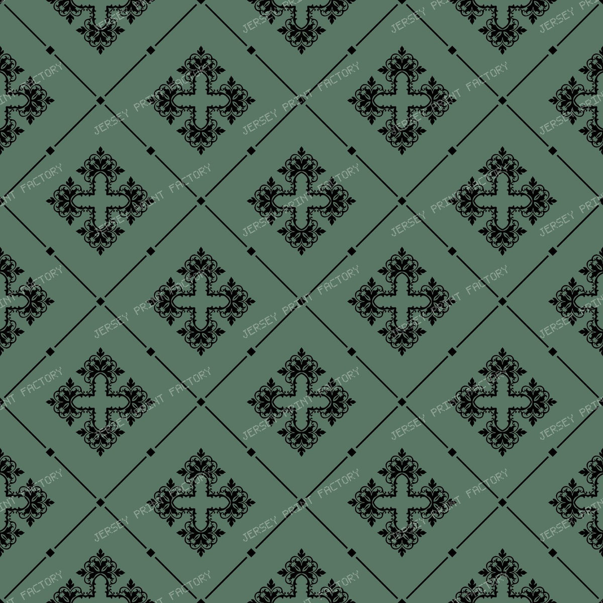 Black And White Damask, French Damask, Baroque Pattern — Green 6