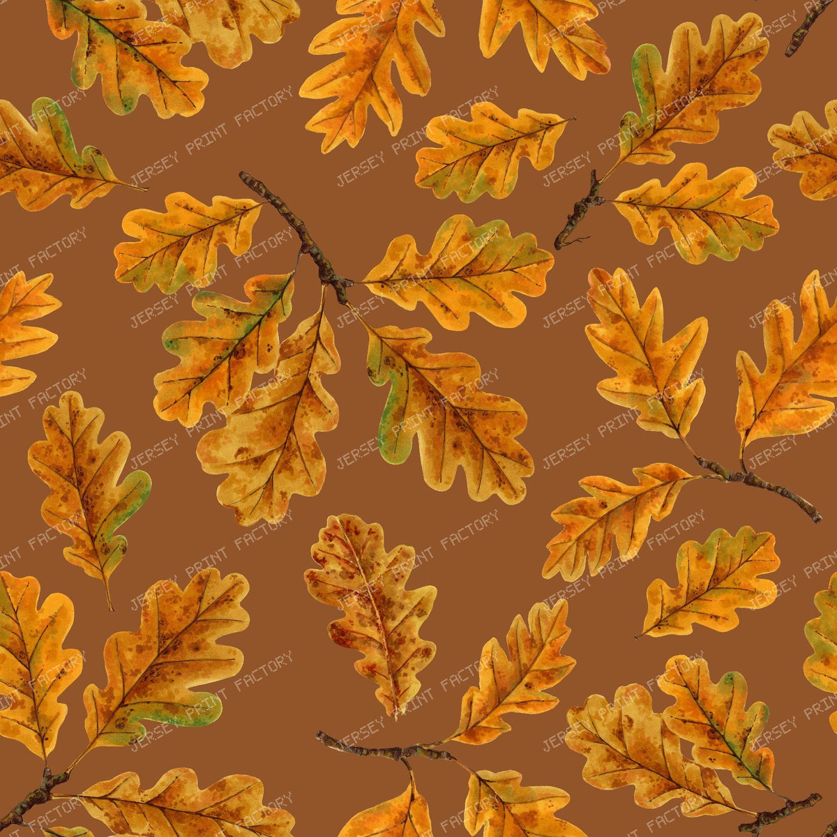 Autumnal oak leaves on cream — on chockolate brown