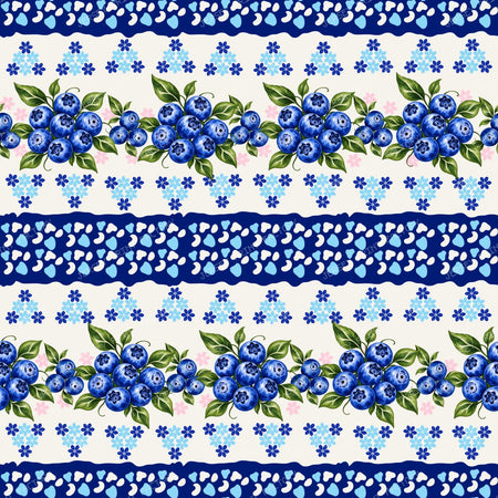Polish Pottery Folk Art Blueberries  And Stripes Blue FLoral