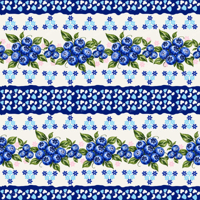 Polish Pottery Folk Art Blueberries  And Stripes Blue FLoral