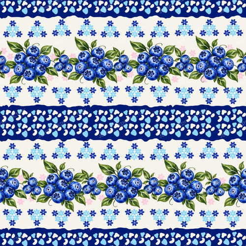 Polish Pottery Folk Art Blueberries  And Stripes Blue FLoral