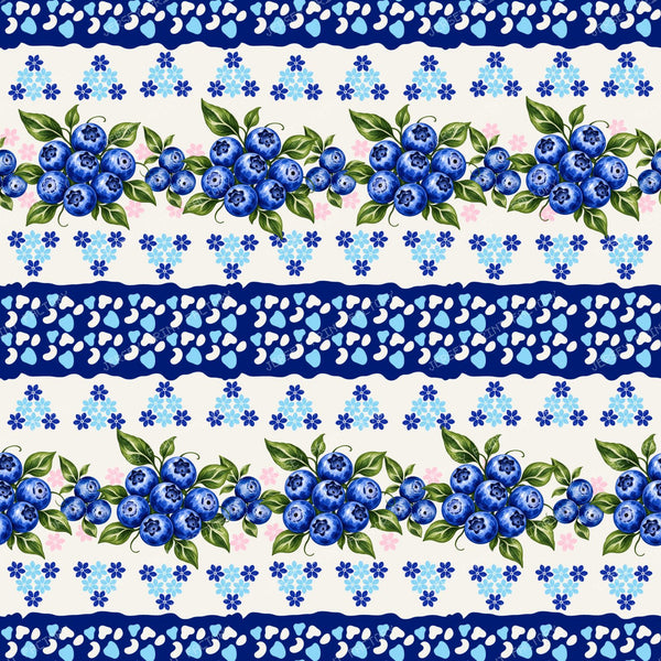 Polish Pottery Folk Art Blueberries  And Stripes Blue FLoral