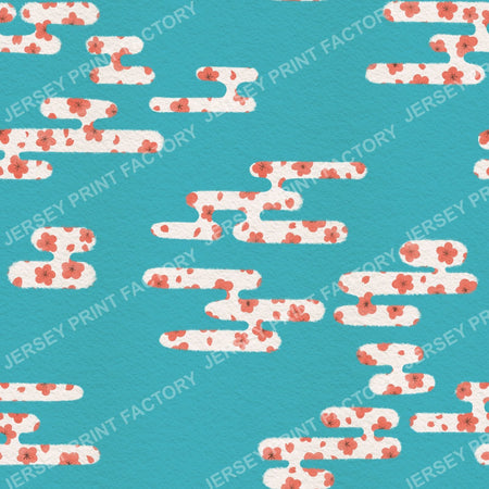 Japanese style clouds with Sakura Cherry Blossom - Turquoise