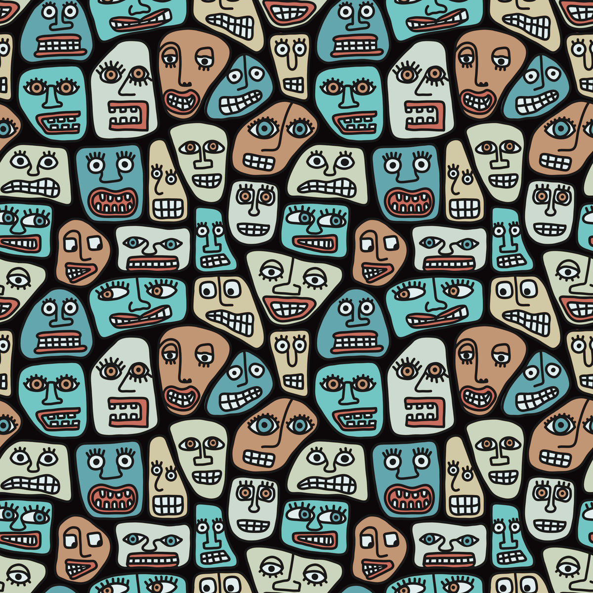 Faces in Shades of Brown and Teal