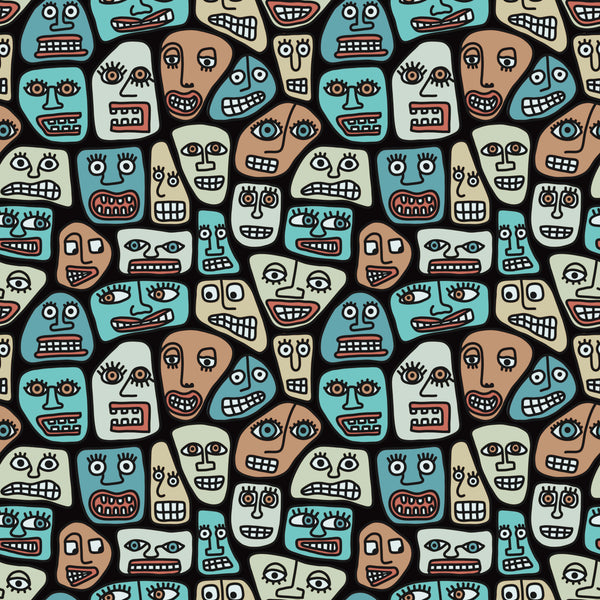 Faces in Shades of Brown and Teal