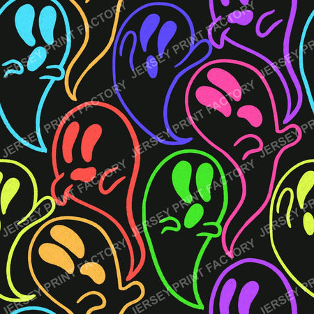 Rainbow multicolour Sketchy Doodle Ghosts on Black