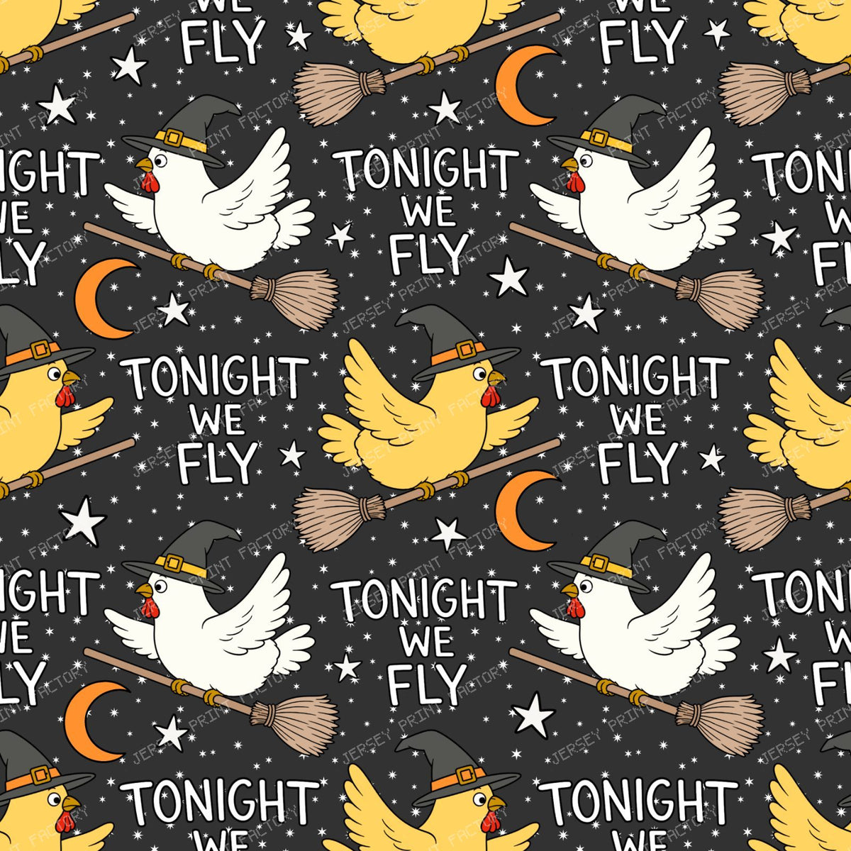 Tonight We Fly Funny Halloween Witch Chicken  on Black