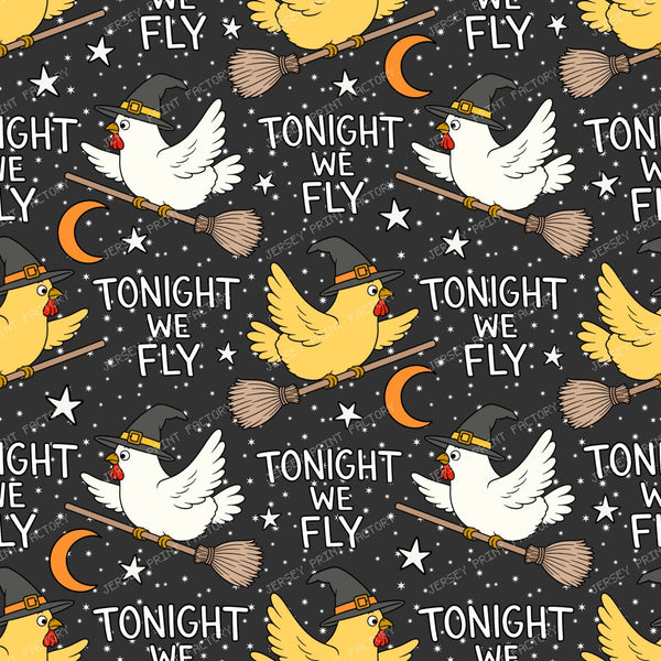 Tonight We Fly Funny Halloween Witch Chicken  on Black