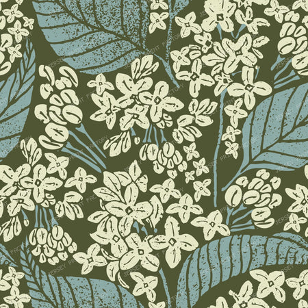 Lilac Flower Bloom Block Print — Dusty Green