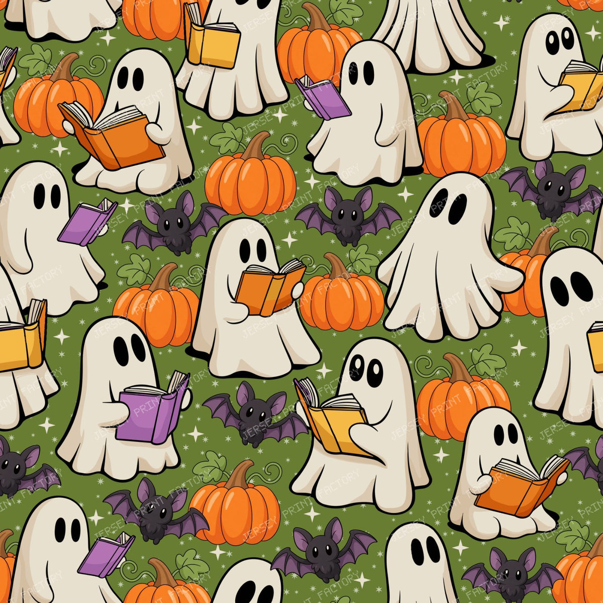 Bookish Ghosts Pumpkin Patch in Green
