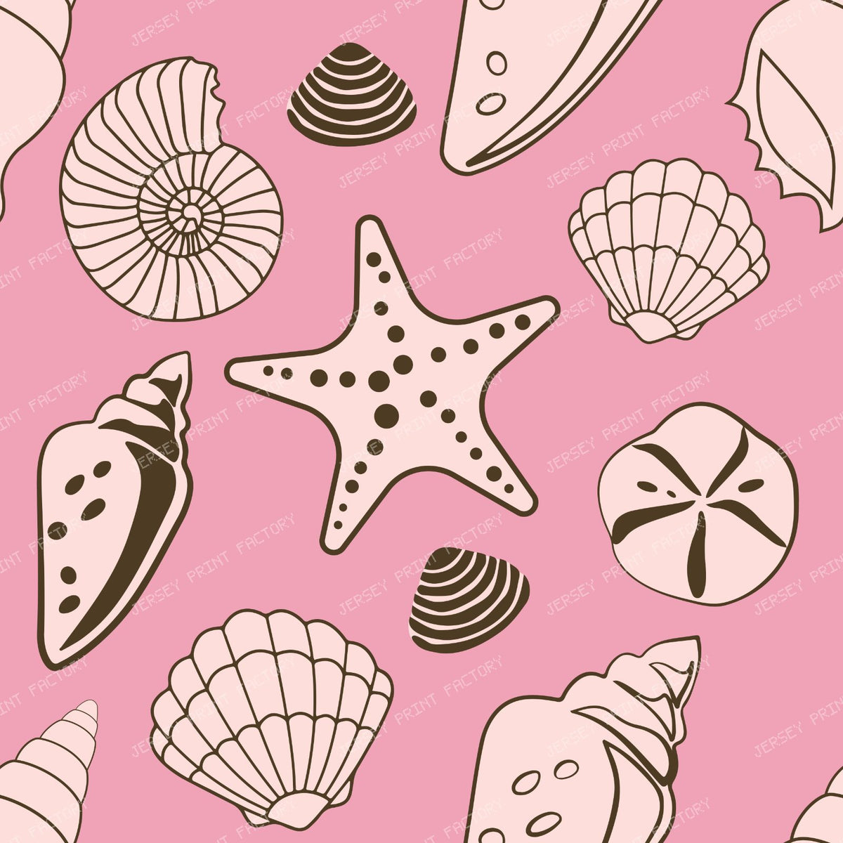 Seashells, Scallops, Conch Shells, Clam Shells, Starfish, Blue — Pink