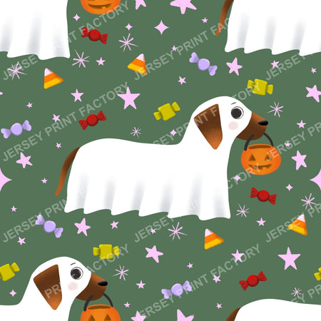 Trick Or Treat Dachshund Dog Halloweenie – Candy Toss On Sage Green