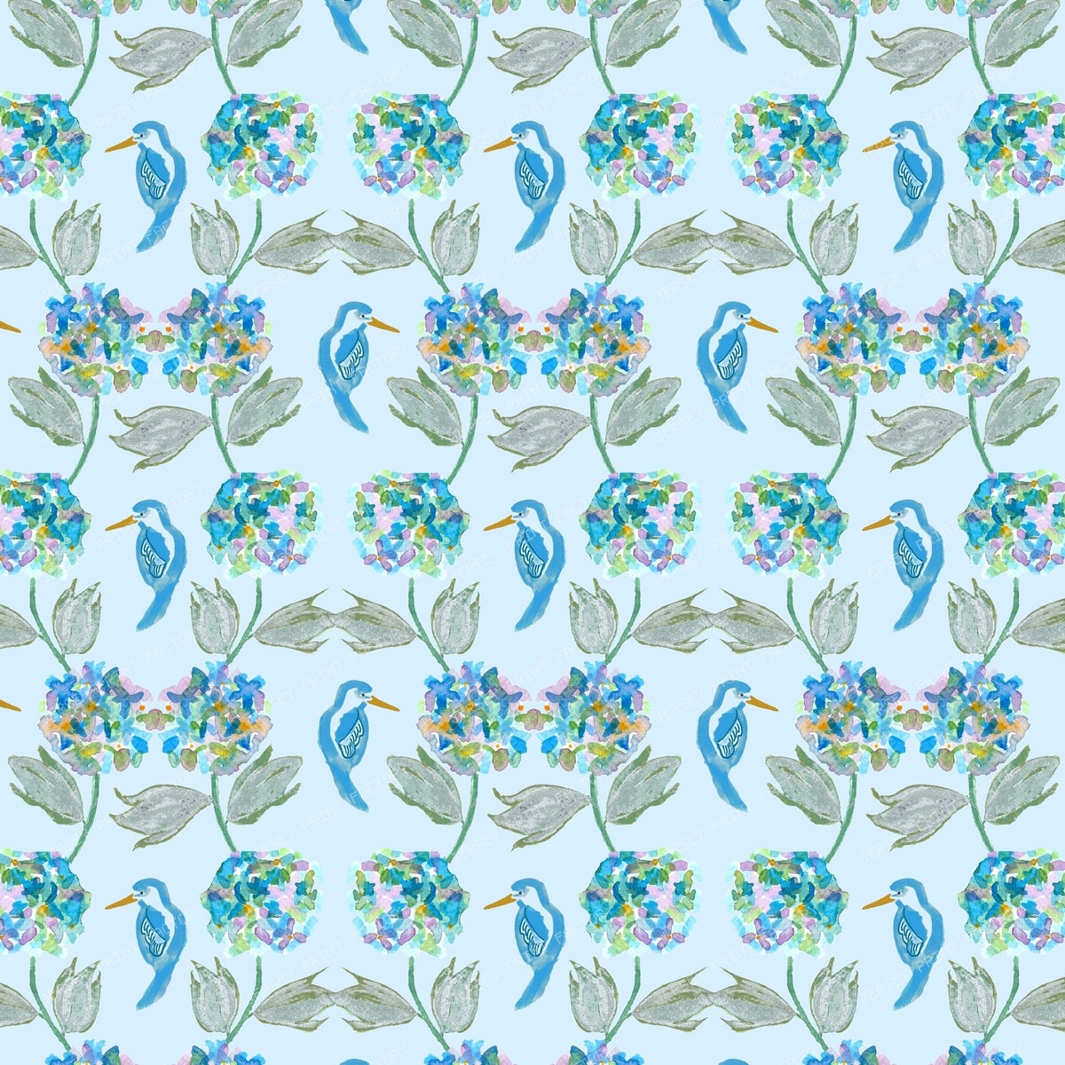 Hydrangea and Kingfisher -   Pale Blue