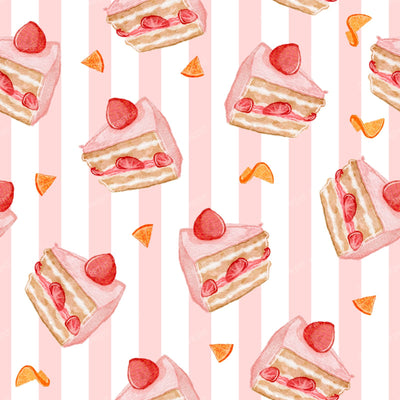 Strawberry cake slices on stripes