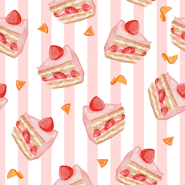 Strawberry cake slices on stripes