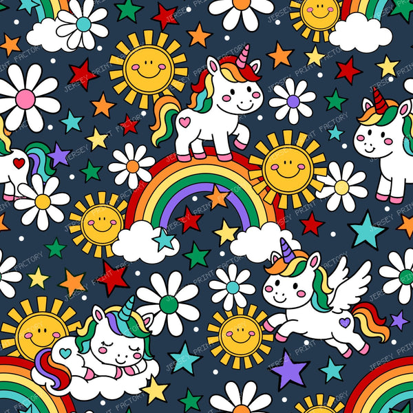 Unicorns  Sunshine and Rainbows  in Navy