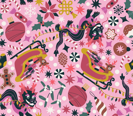 Chinese Christmas - Merry Maximalist Pink and Red Festive Asian Dragon Design