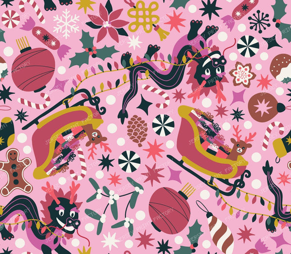 Chinese Christmas - Merry Maximalist Pink and Red Festive Asian Dragon Design