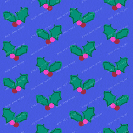 Christmas Holly on Purple — Bright Blue