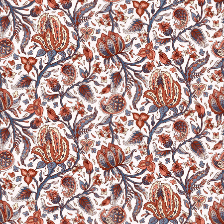 Indian Trailing Floral - Blue and Orange