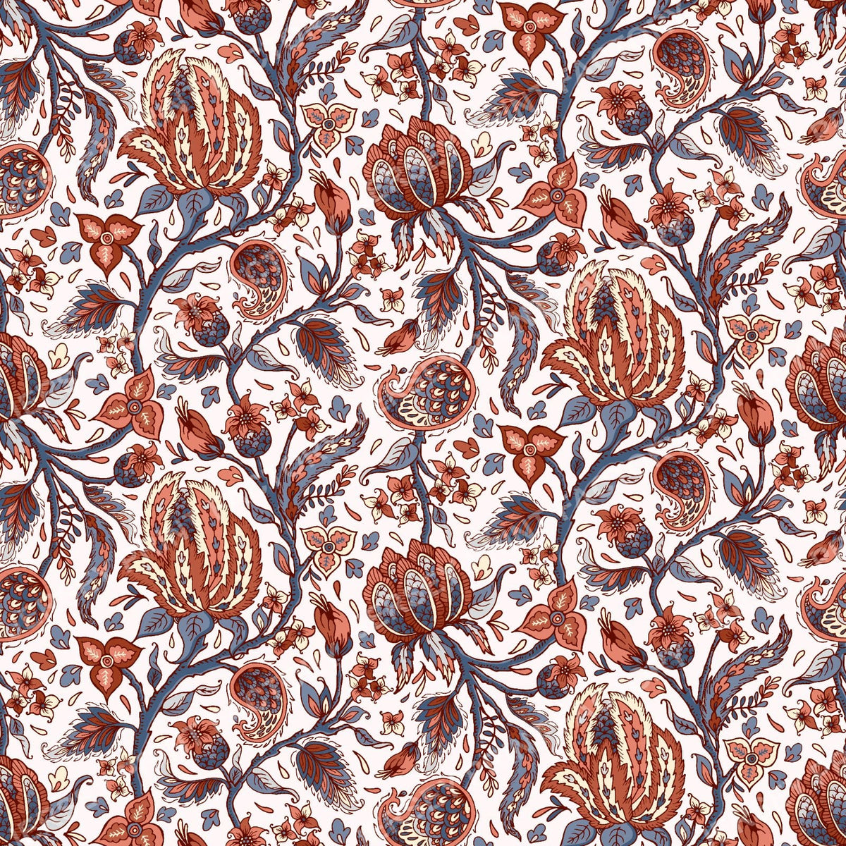 Indian Trailing Floral - Blue and Orange