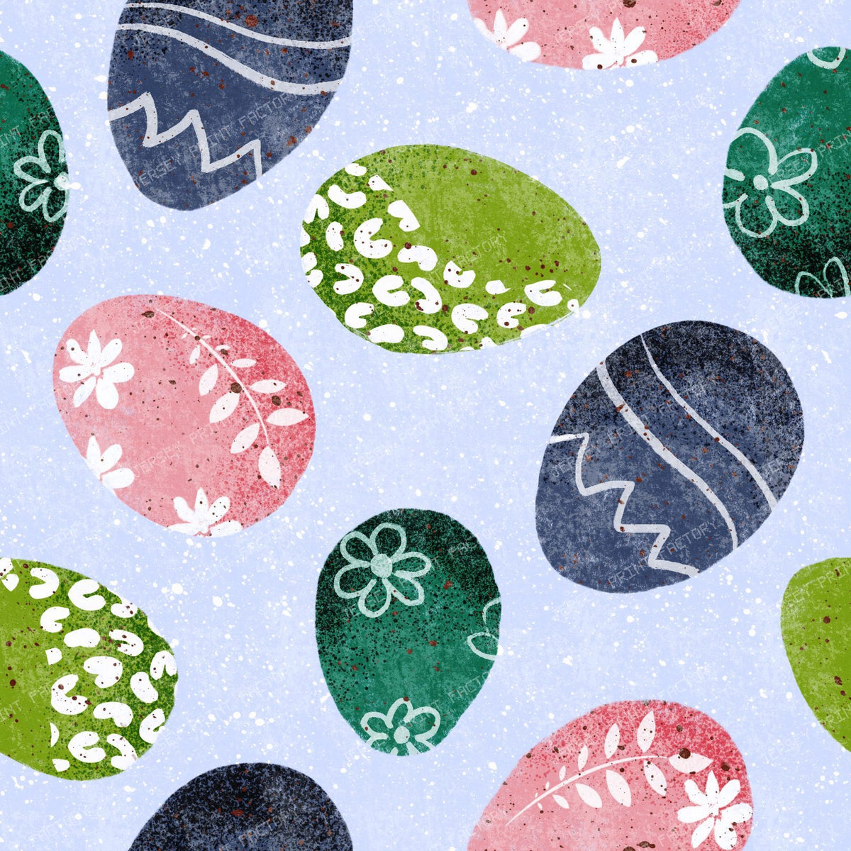 Patterned Easter Eggs in Bright Primary Colours Red Blue Yellow on Cream — Pastel Greens on blue