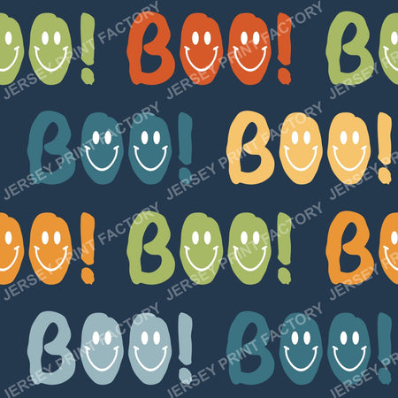 Friendly Halloween Happy Face Boo Letters Navy