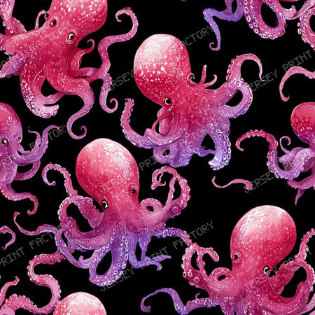 Funky Pink Purple Octopus on Black Marine Animal