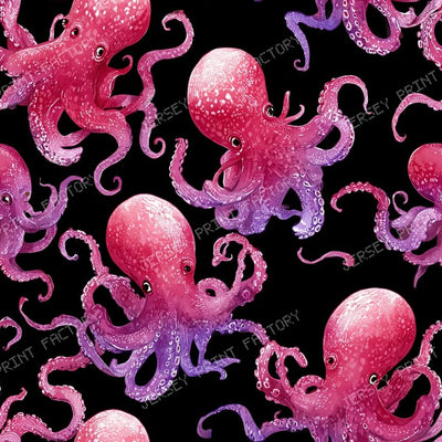Funky Pink Purple Octopus on Black Marine Animal