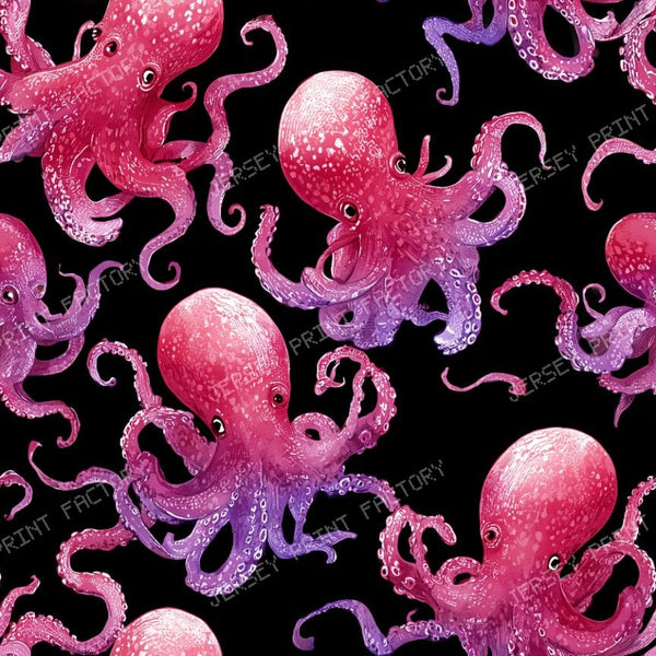 Funky Pink Purple Octopus on Black Marine Animal