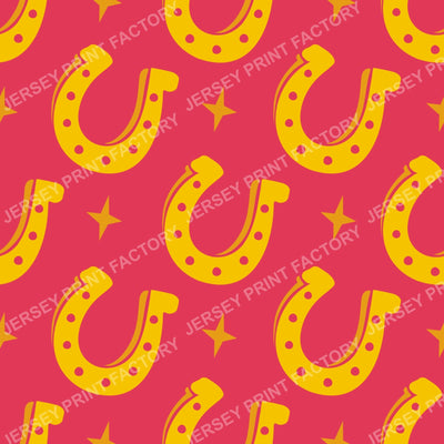 Lucky Horseshoe Pattern. Western Ranch Rustic Equestrian Design. Red.
