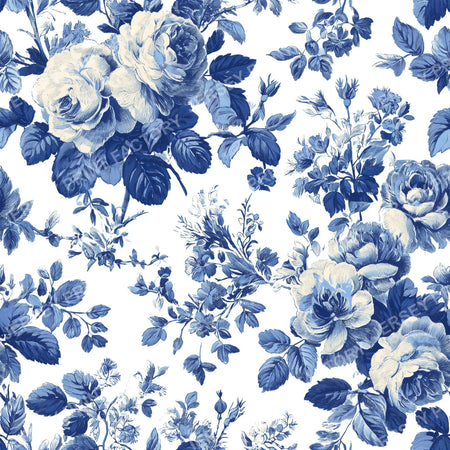 Chinoiserie Rose Garden Botanical Toile Blue