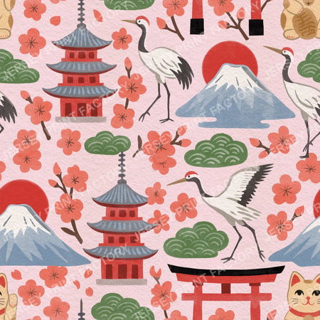 Springtime Japan in Traditional Colours on Soft Pink