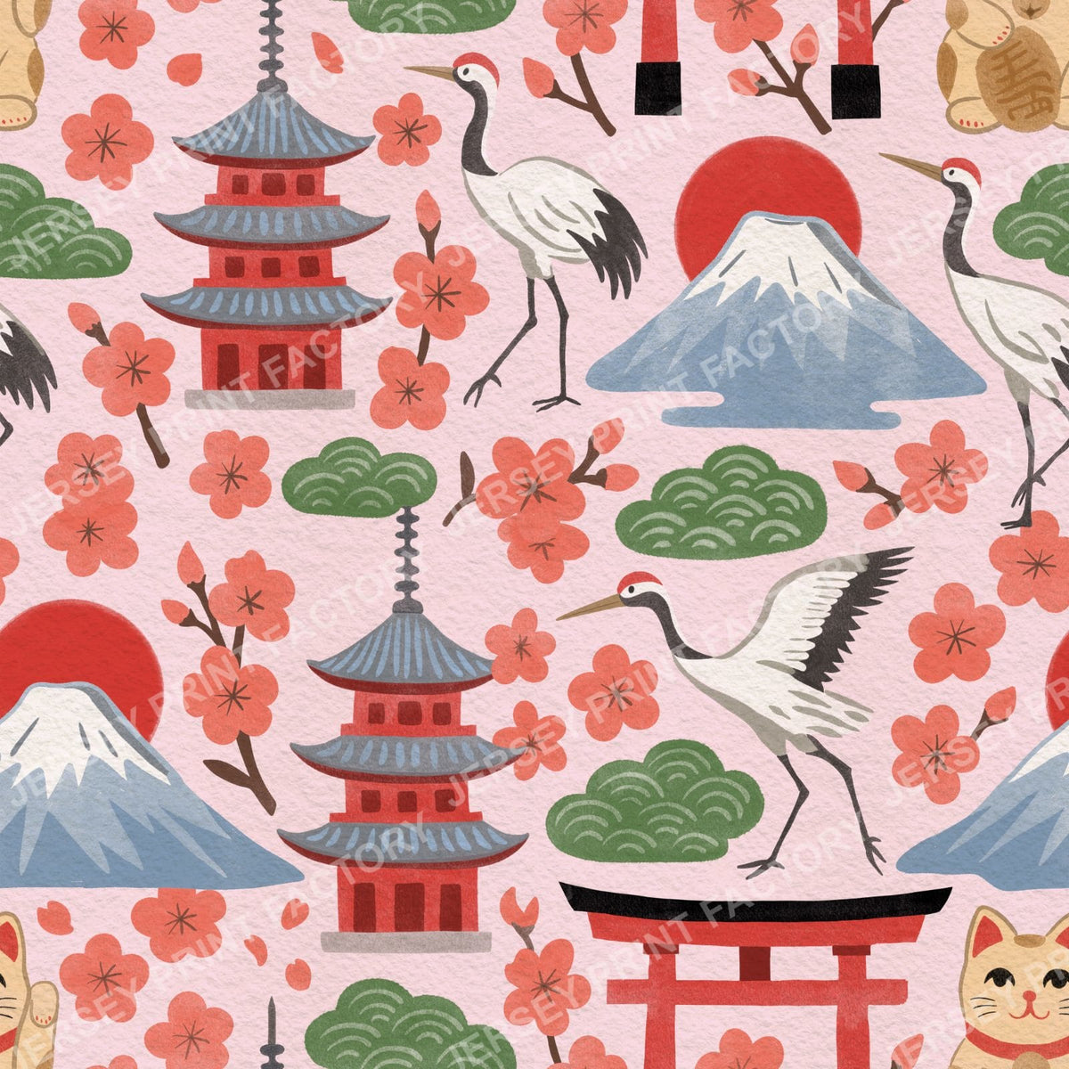Springtime Japan in Traditional Colours on Soft Pink