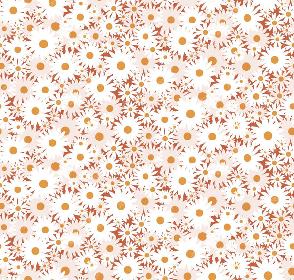Sweet Daisy Fields Seamless Floral Pattern - Warm Terracotta
