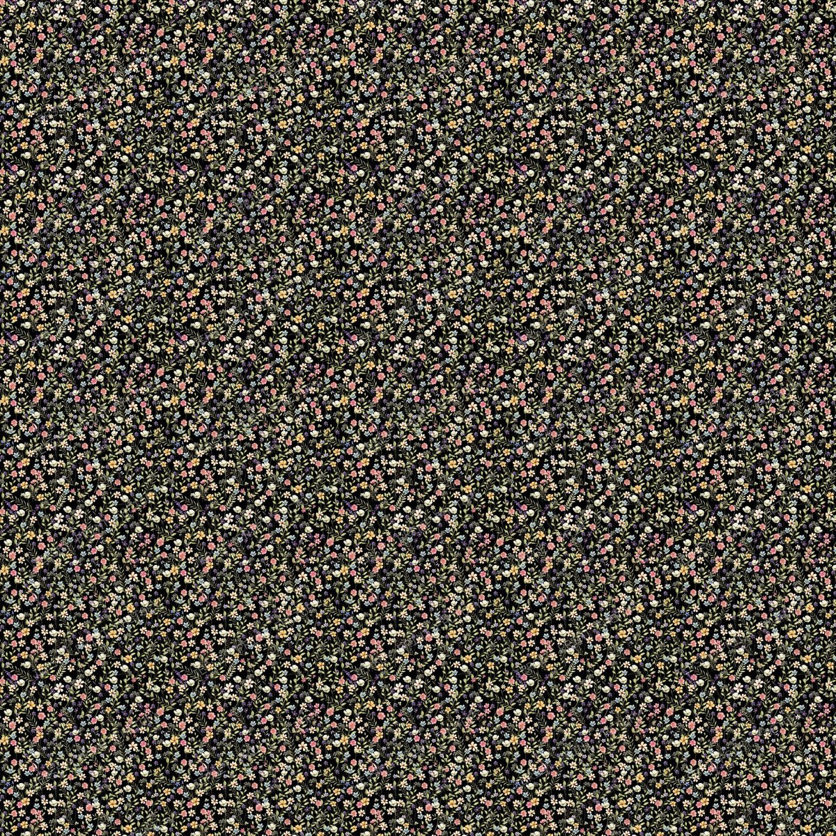 Tiny flowers garden - Watercolor flowers on black background - scale xxs