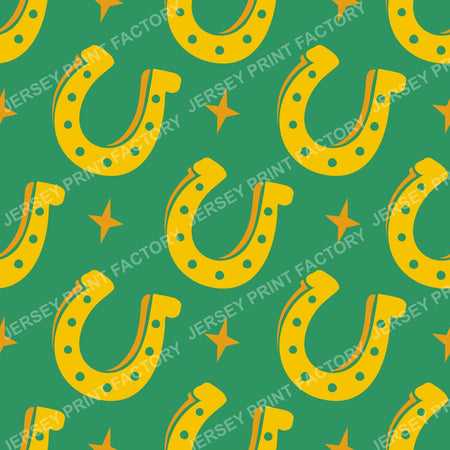 Lucky Horseshoe Pattern. Western Ranch Rustic Equestrian Design. Green.