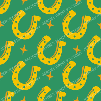 Lucky Horseshoe Pattern. Western Ranch Rustic Equestrian Design. Green.
