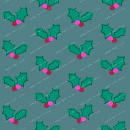 Christmas Holly on Purple — Muted Teal