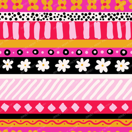 Bright Floral Stripe — Pink & Black Border Print