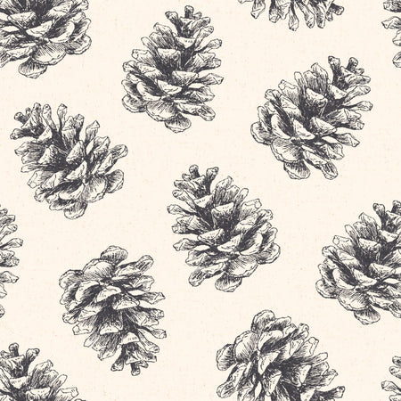 Pine Cone Tossed - Christmas Organic Modern Botanical - Camel Tan — Soft Black and Cream