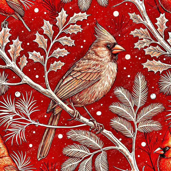Red Cardinal In A Christmas Scenery 2