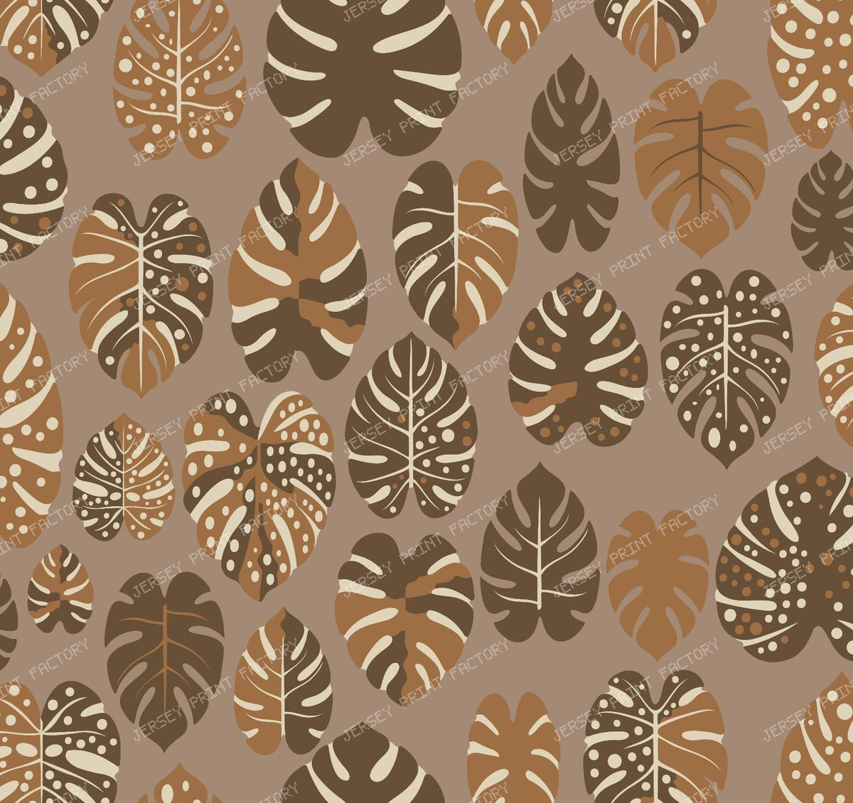 Monstera leaves with dots and colorblocking — Brown, Off white