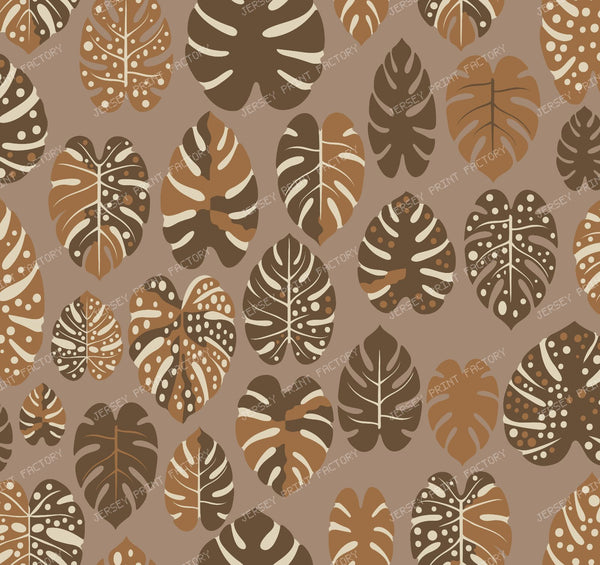 Monstera leaves with dots and colorblocking — Brown, Off white