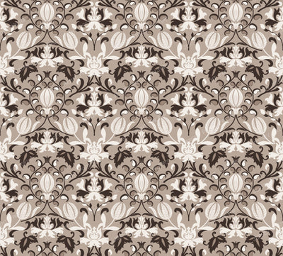 Classic Charcoal Black and Cream Ornamental Damask Pattern